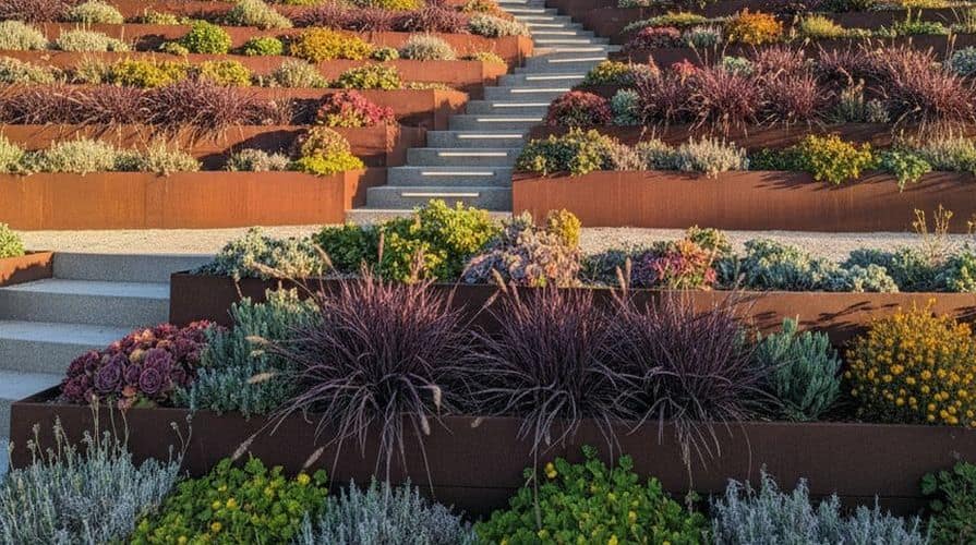 Cortenový obrubník vo svahu